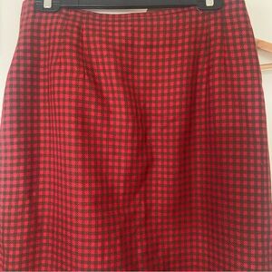 Vintage Check Red and Olive Wool Midi Skirt - Size 10 - old money, academia